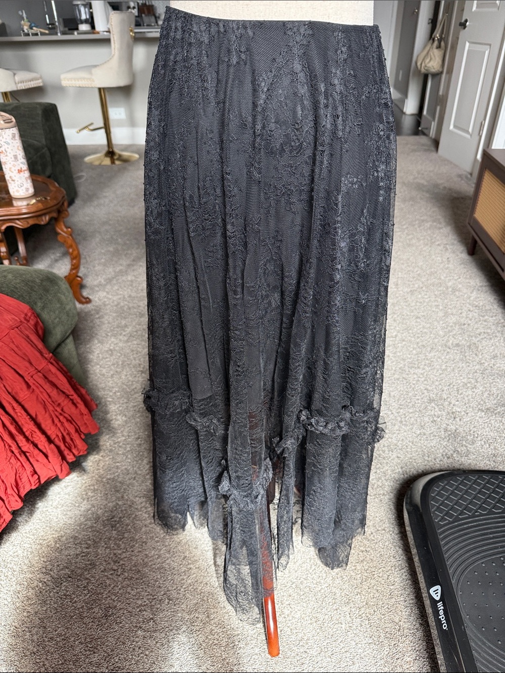 AllSaints Black Lace Layered Maxi Skirt
